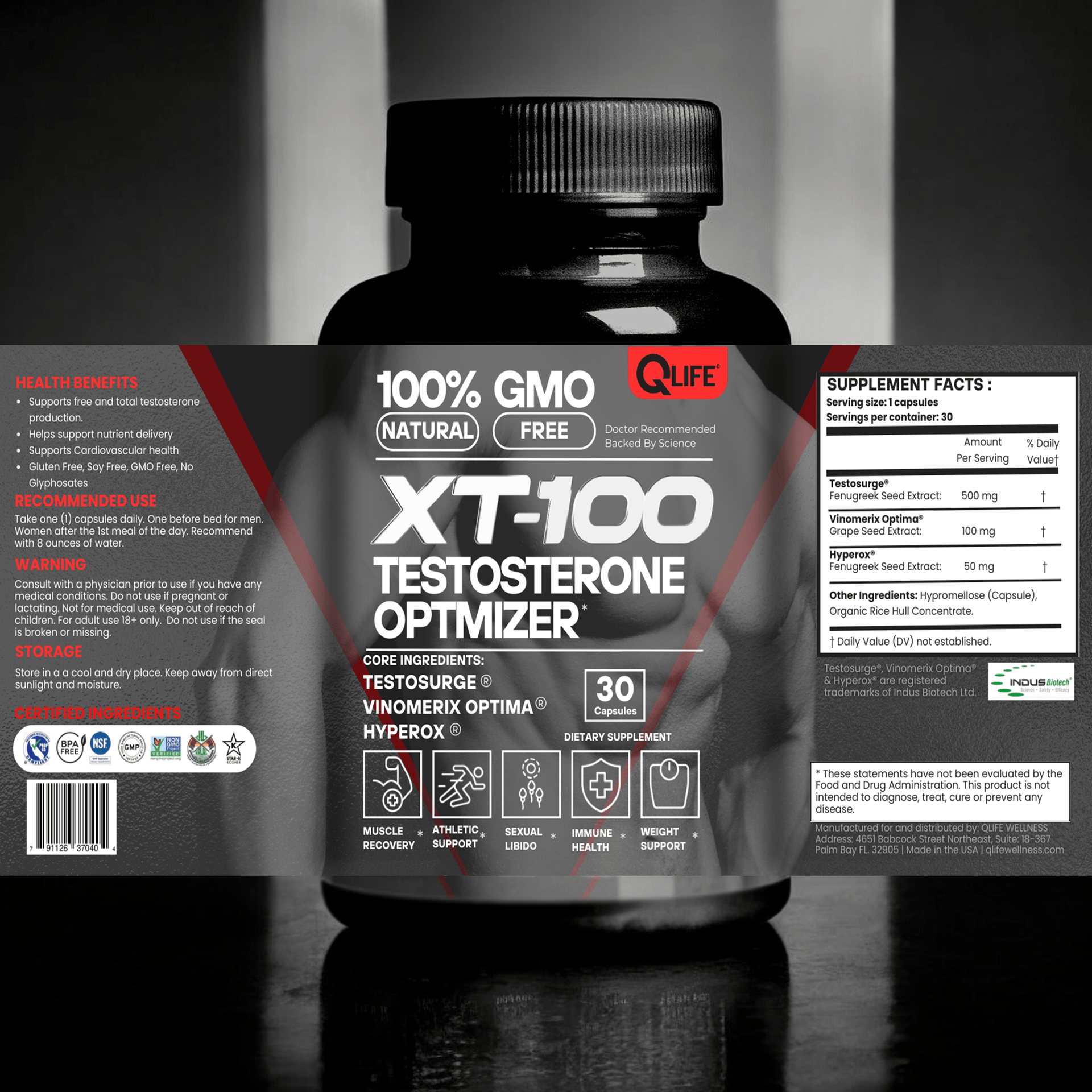 XT - 100 Testosterone Optimizer - QLIFE Wellness